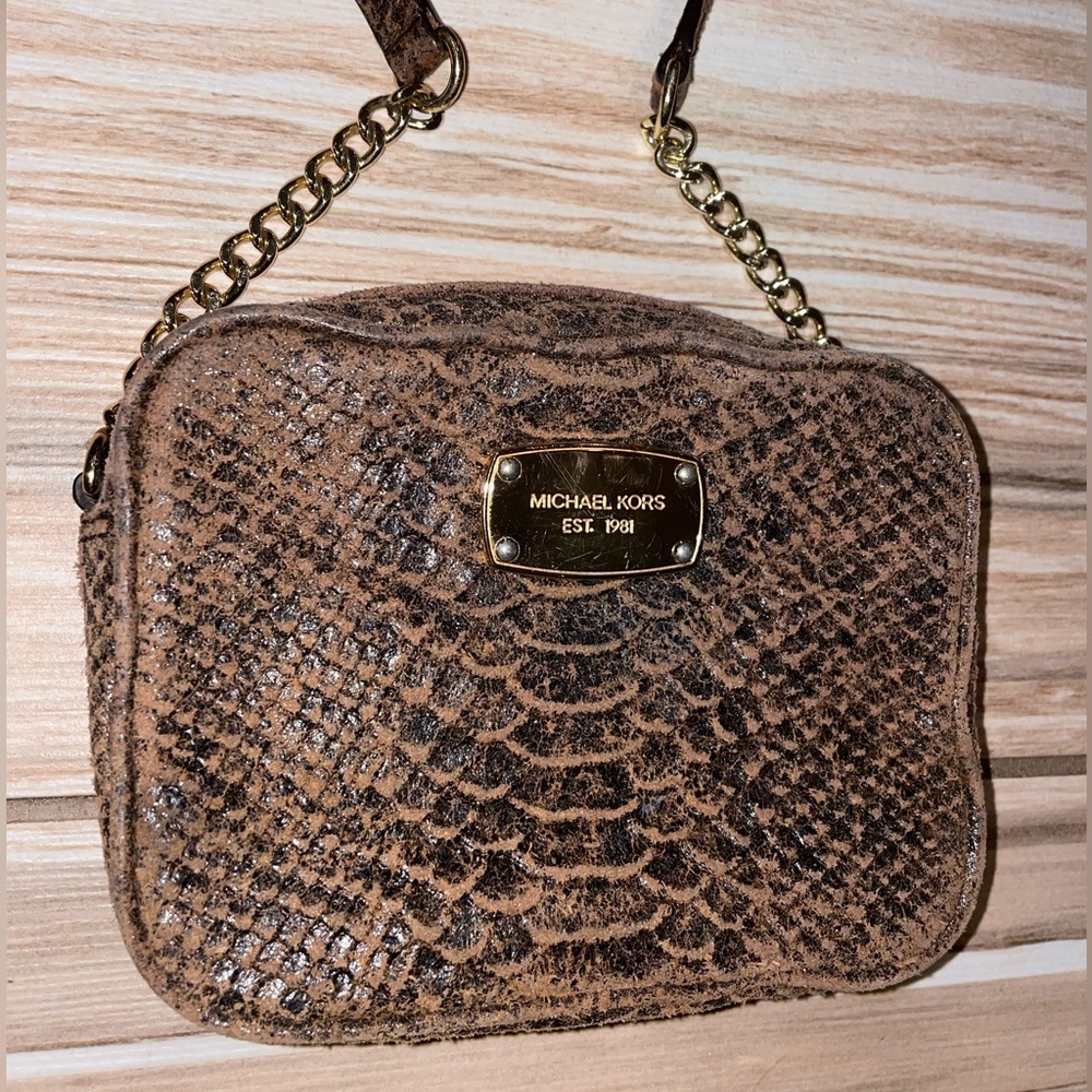 Michael Kors Brown Python Embossed Hamilton Leath… - image 2